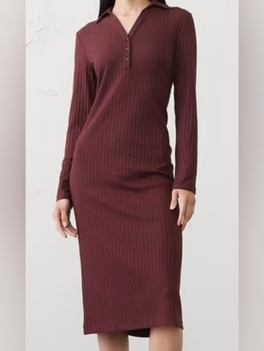 NWT -Banana Republic Wide Ribbed Stretch Knit Vino Rosso Midi Dress-Size XL Tall